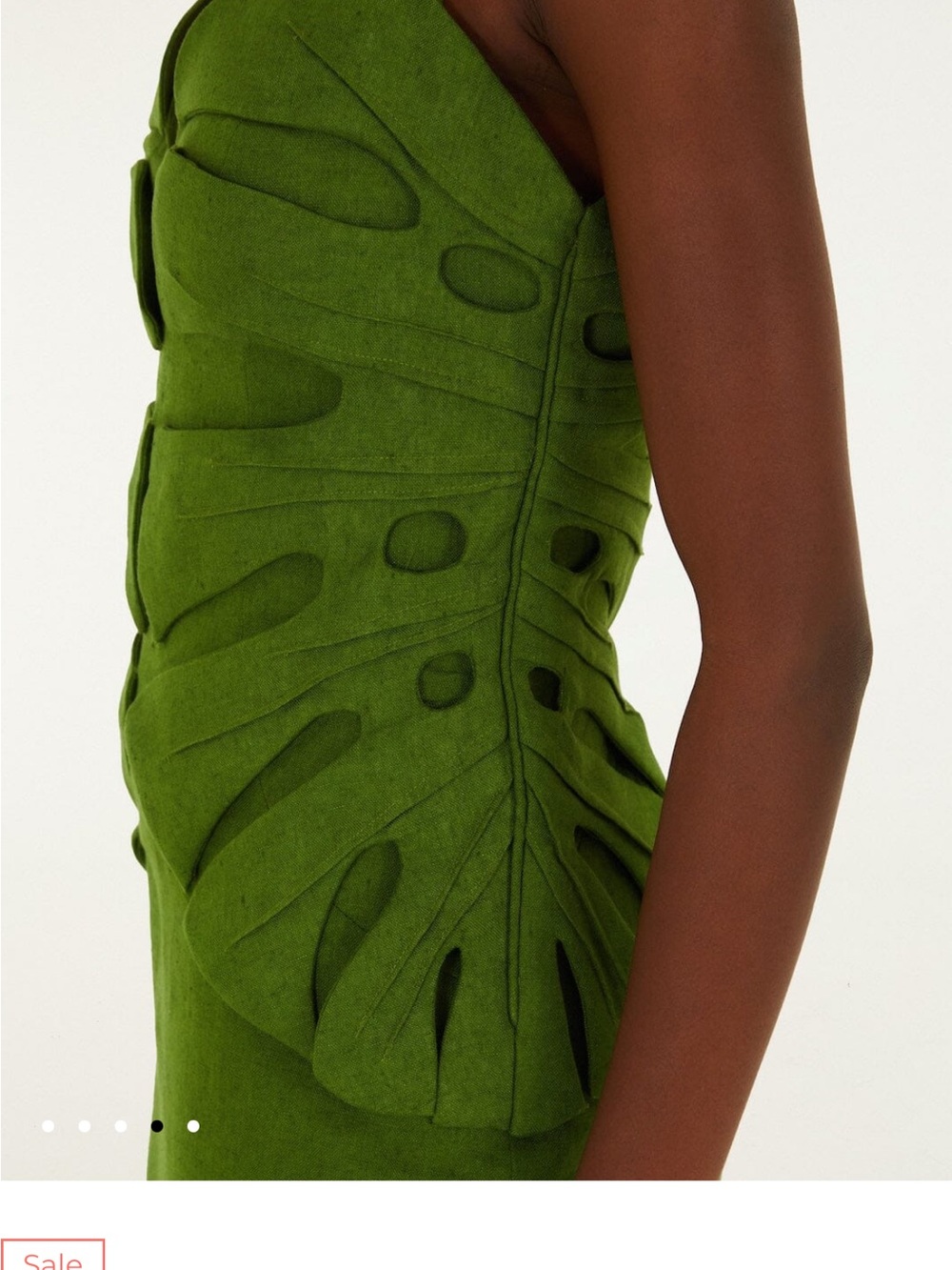 FARM Rio Olive Green Leaf-Appliqué Midi Dress - Picture 1 of 5